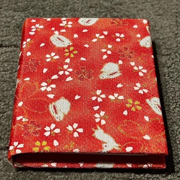 Small Memo Pad Book w/ Pencil Traditional Japanese Fabric Bunny & Sakura Flowers - Picture 2 of 10